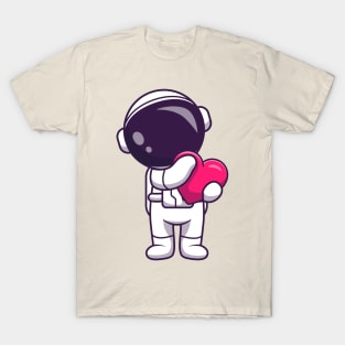 Astronaut Holding Heart Cartoon T-Shirt